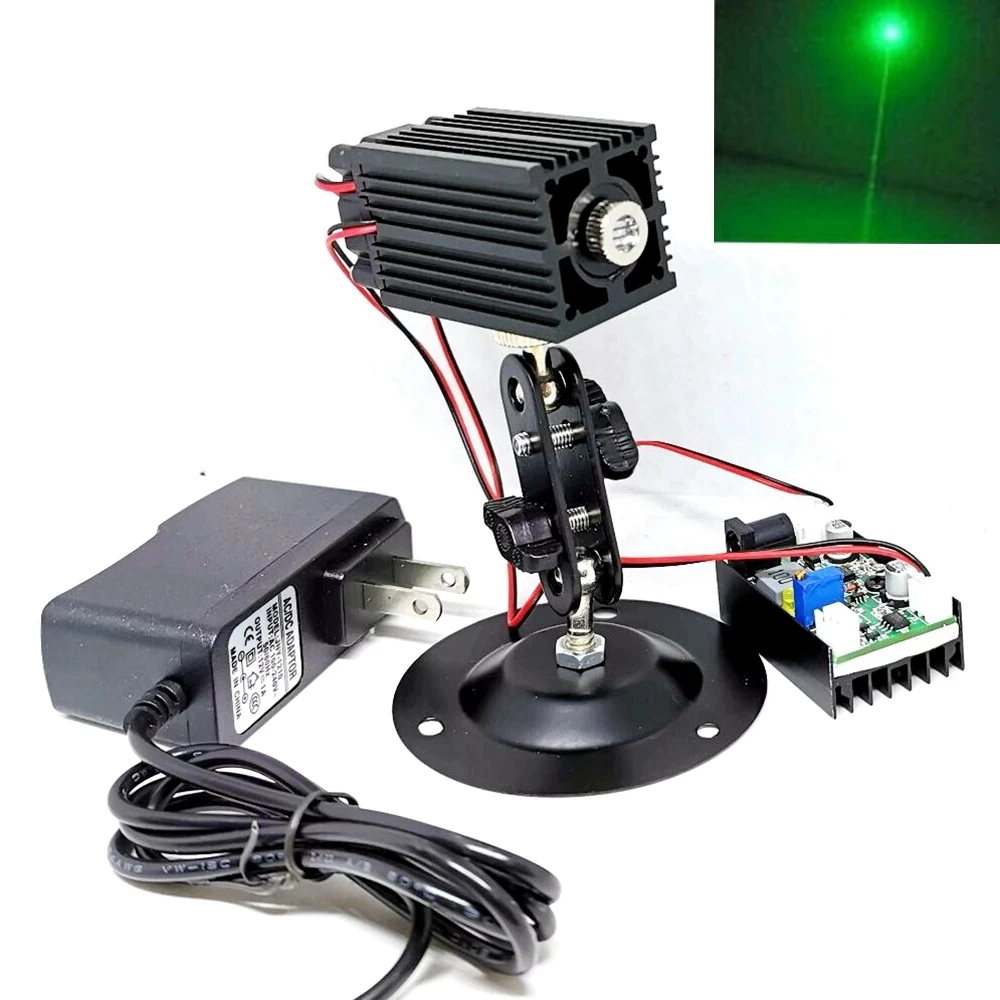 

Focusable 100mw 532nm Green Dot Laser Diode Module w 12V Power Supply & Holder