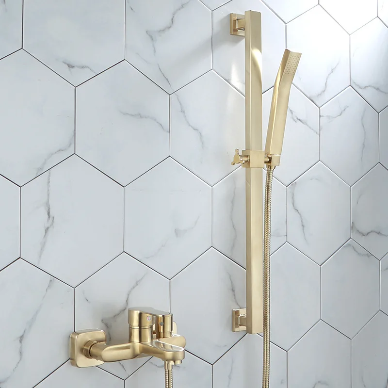 

All Copper Brushed Bathtub Shower Set Gold Triple Hot And Cold Mixing Faucet Bathroom