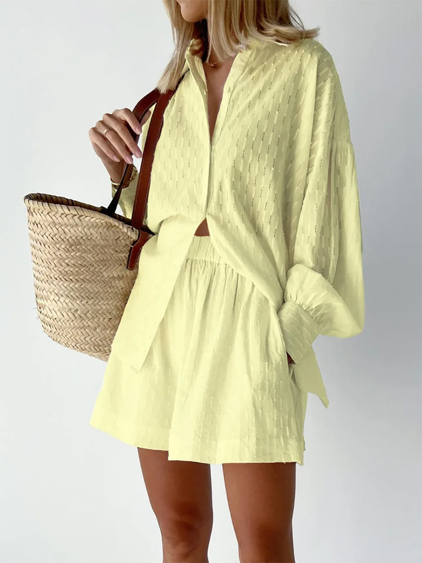 Женский комплект из двух предметов жаккардовые свободные шорты с длинным