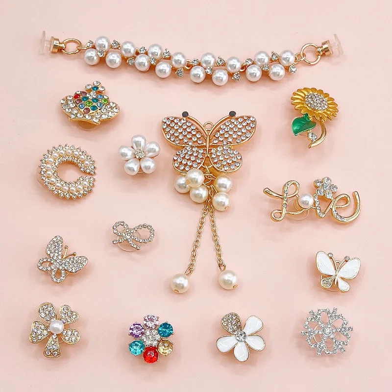 14pcs/Set Luxury Crocs Charms Bling Rhinestone Jewelry Shoes Accessories for Croc Shoes Jbzi Chain Decoration Women Girl Gifts