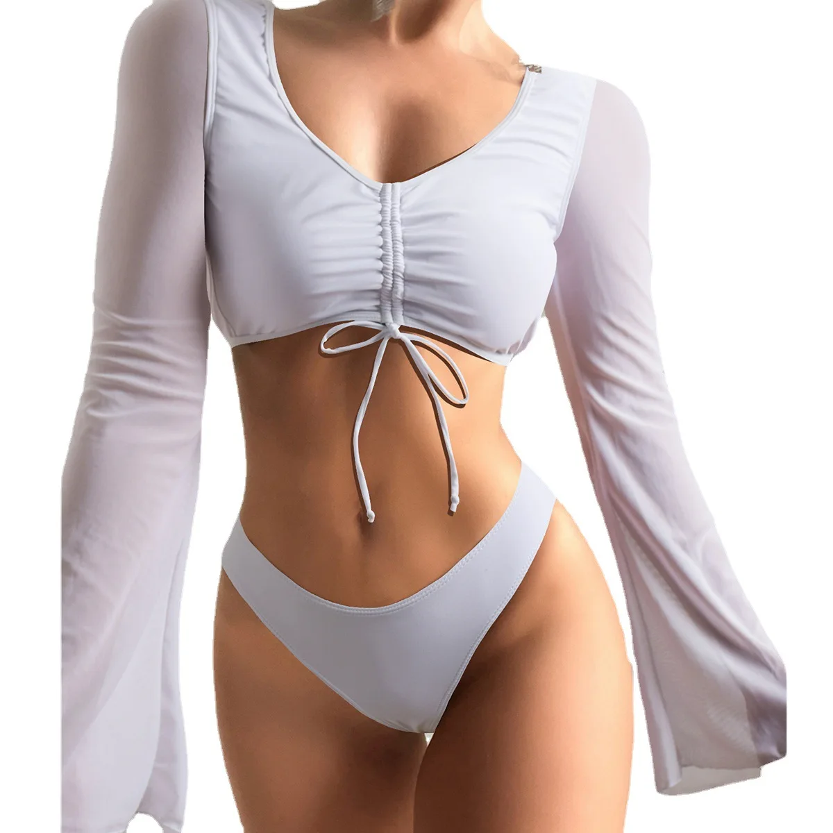

2023 New Solid Bikini Women Swimwear Long Sleeve Swimsuit High Cut Thong Biquini Bathing Suit Beach Wear Summer