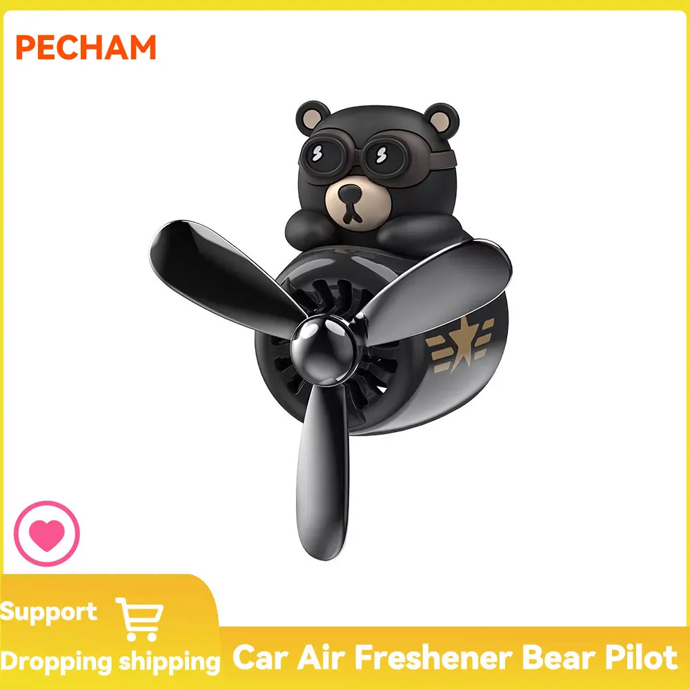 Car Air Freshener Bear Pilot Rotating Propeller Outlet Fragrance Interior Perfume Diffuse Auto Accessories Air Fresheners