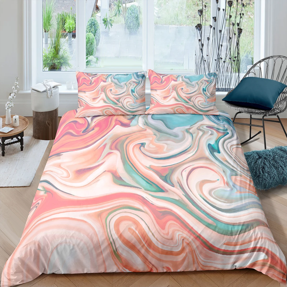 

High Quality Psychedelic Style Microfiber Quilt Cover Marble Pattern Bedding Set 2/3pcs Queen King Size Four Seasons Bedclothes