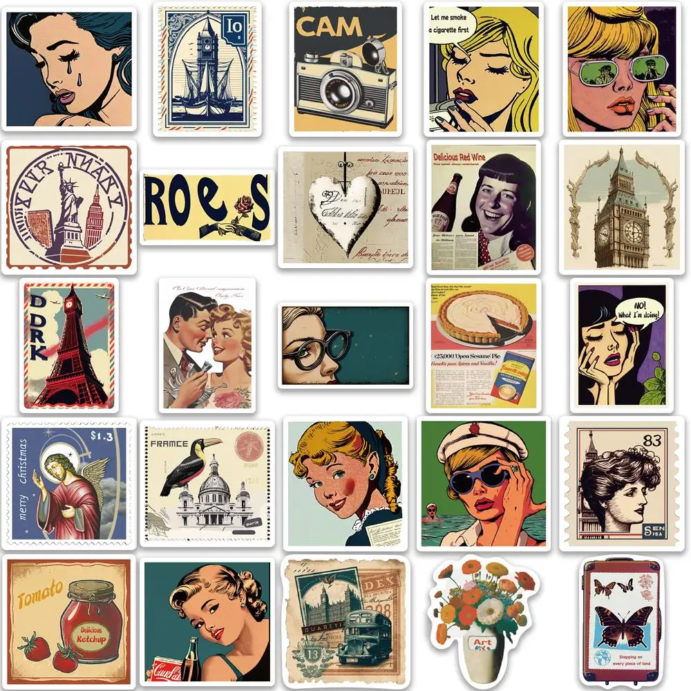 Наклейки в стиле ретро для Европы и Америки, 10/50 шт.