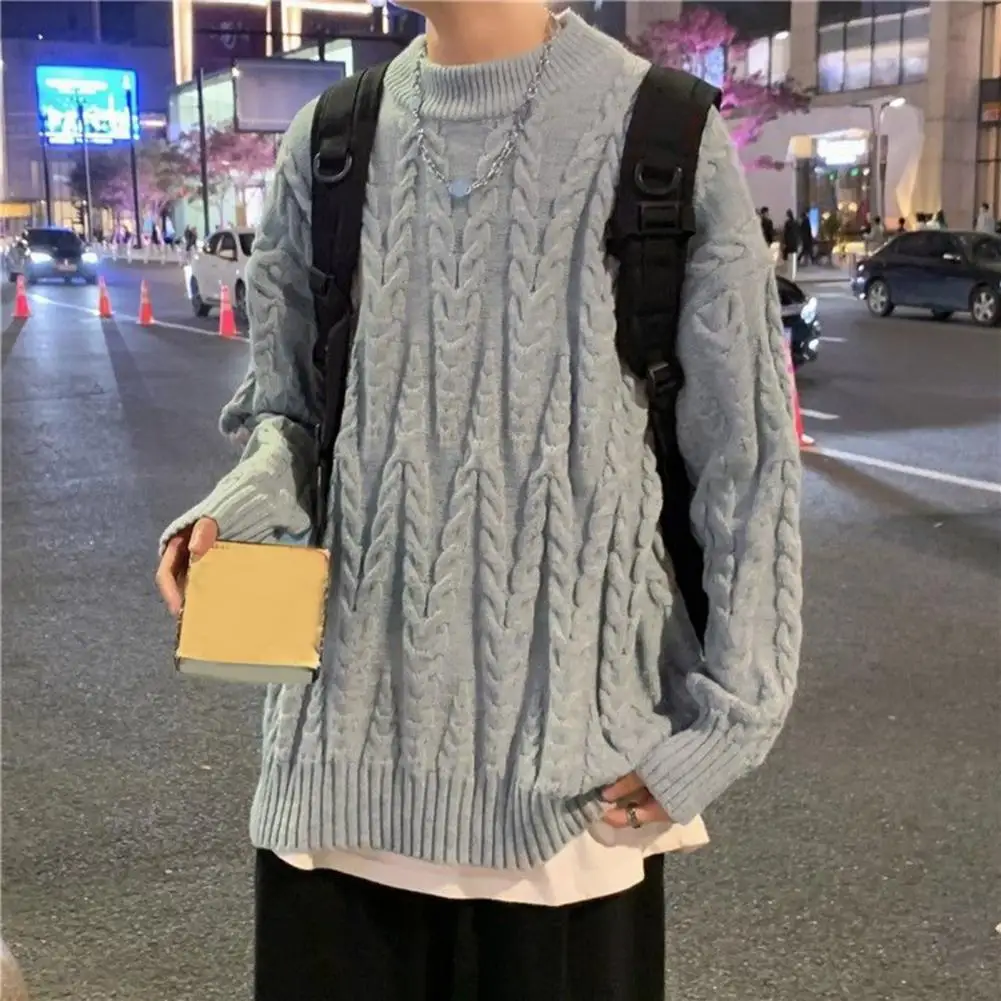 

Sweater Top Stylish Men's Loose Fitting Knitted Sweater Solid Color Round Neck Long Sleeve for Autumn Winter Fashion Men Long