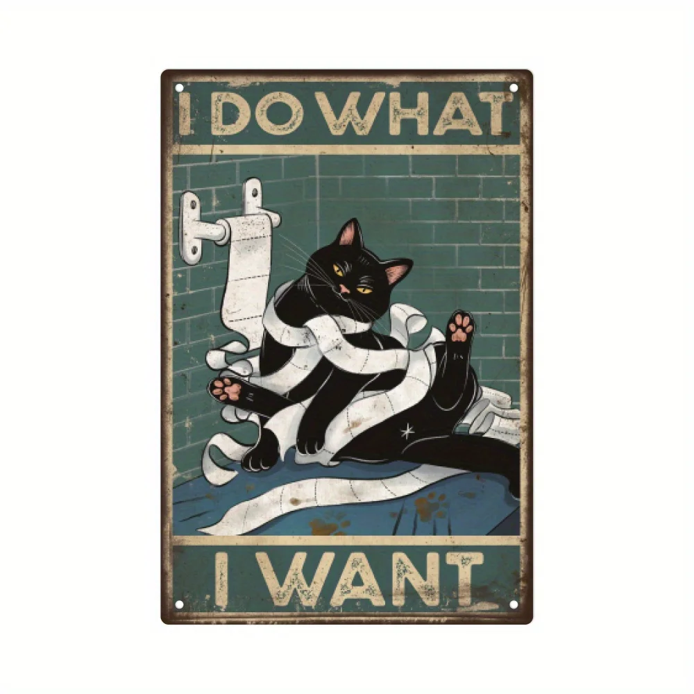 

Black Cat Tin Sign, Metal Plaque Poster Wall Art Decor For Home Toilet Restroom Bathroom Wall Decor