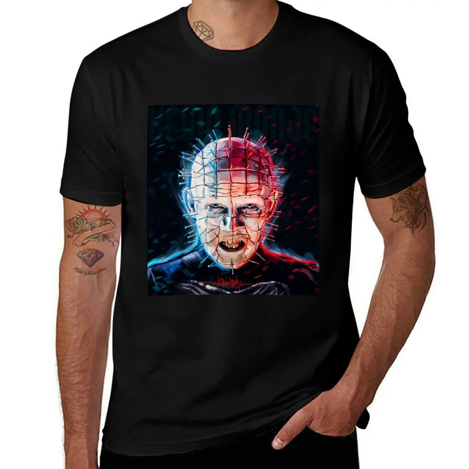 Фото Футболка Pinhead (Hellraiser) в минималистском стиле, повседневная, с короткими рукавами №1