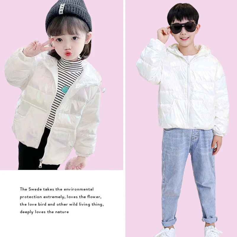 

Spring and Autumn Girls Down Jacket Hooded Kids New Colorful Children's Small Bright Boys Hooded Models Coats Baby Outerwear