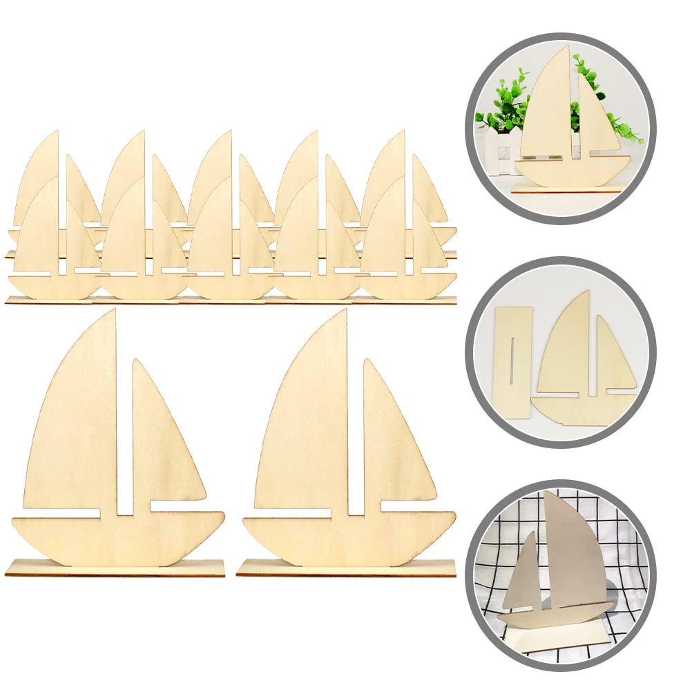 

10 Pcs Wood Decor DIY White Embryo Sailboat Slices Craft Accessory Home Projects Manual Blank Shaped Unfinished Crafts Child