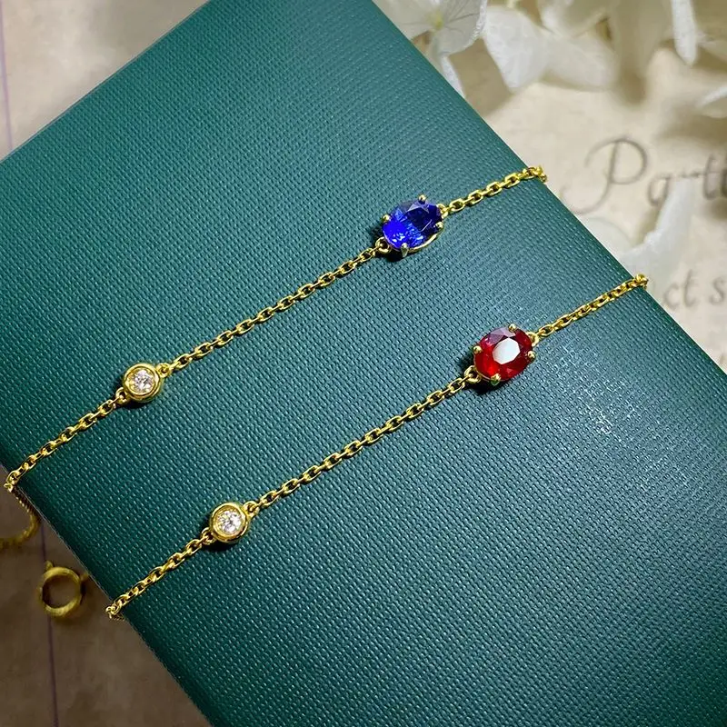 

Natural Royal Sapphire Pigeon Blood Ruby Bracelet Natural Colorful Treasure Bracelet Fashion