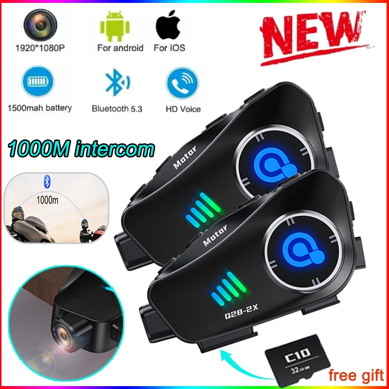 Q28-2X мотоциклетный Bluetooth-гарнитура для внутренней связи шлема с HD-рекордером
