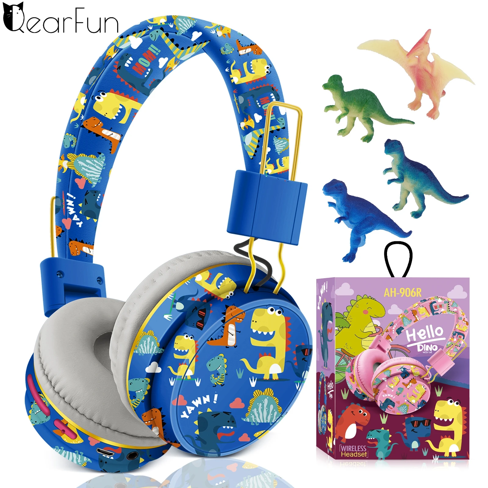 Christmas Gift Kids Headphones Dinosaur Wirless Bluetooth Headset Stereo Music Headphones for Phone Ipad Box with Dinosaur Toy