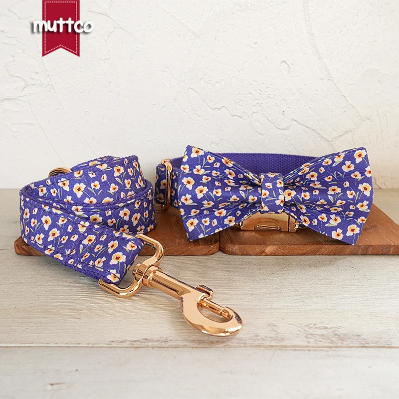 MUTTCO этот фиолетовый ошейник с цветочным принтом для домашних животных LADY BLUE FAIRY