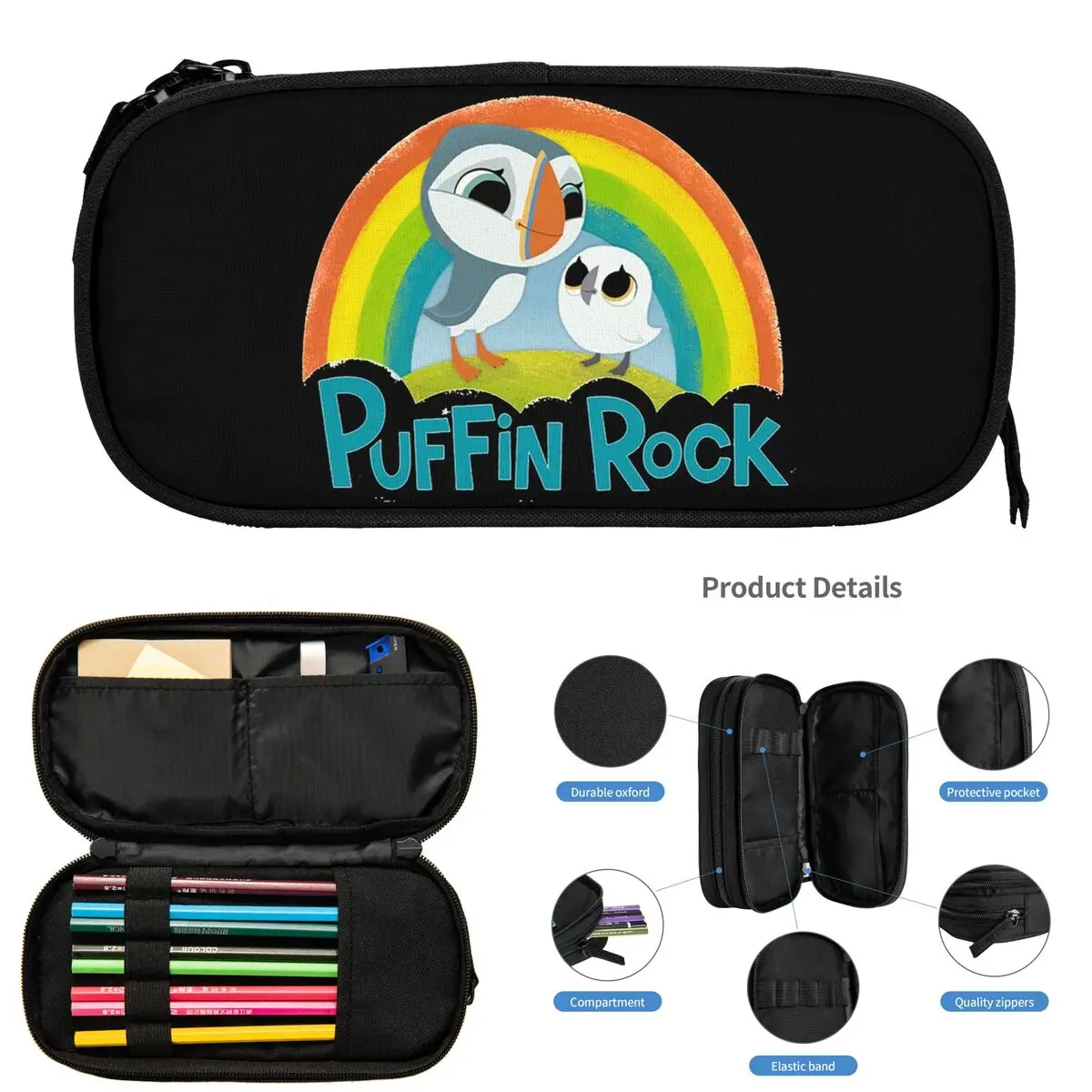 Фото Пеналы Puffin Rock Oona Baba с мультяшным анимационным дизайном для студентов, подарочные пеналы-коробки, большая сумка-пенал для хранения, пенал-косметичка №3
