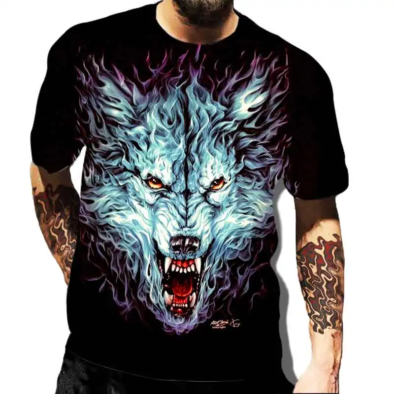 

Summer New Tough Wolf 3d Vortex Men's T-shirt Fashion Casual Round Neck Short-sleeved Harajuku Hip-hop Trend Oversized T-shirt