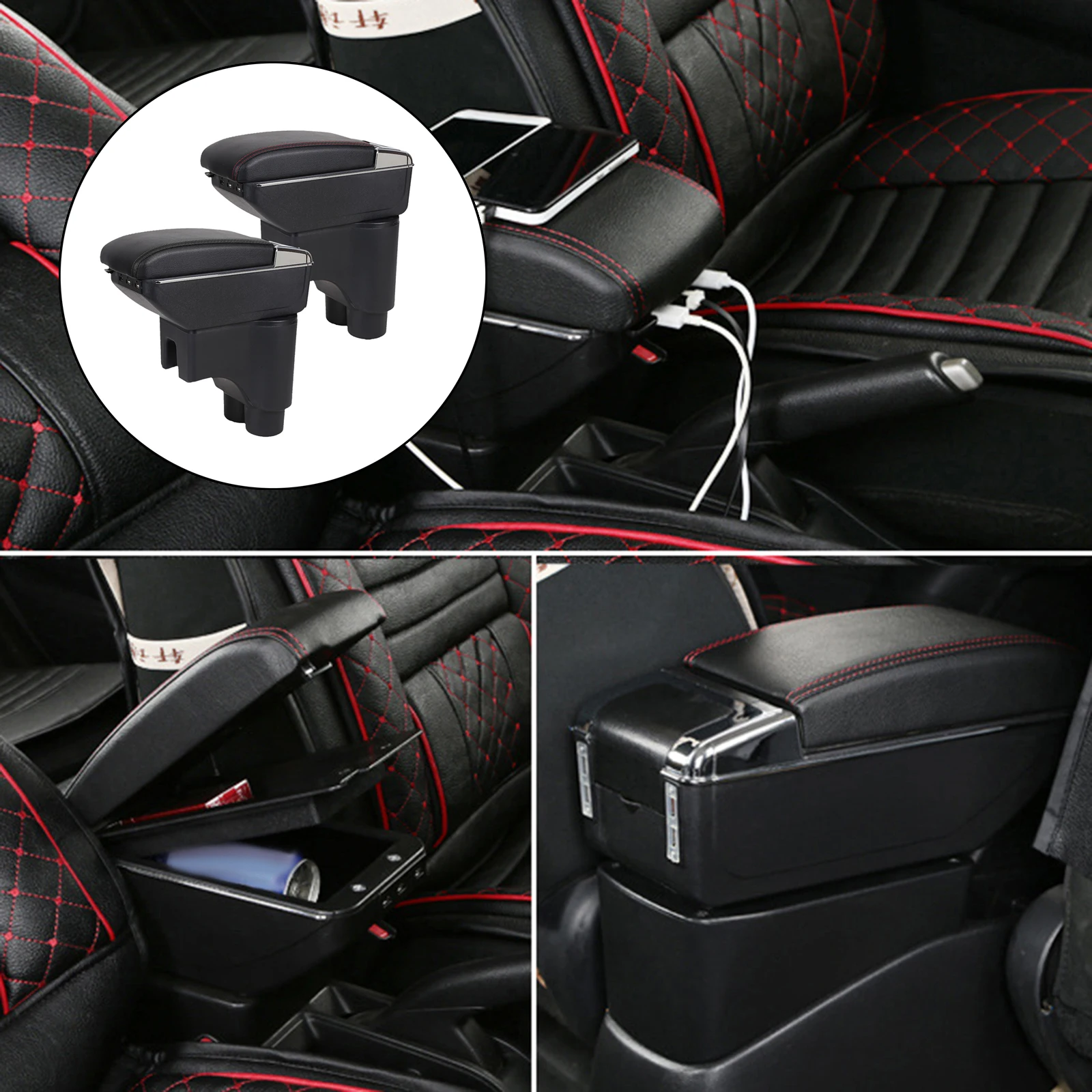 

Center Console Storage Armrest Box 7 USB Ports-18 Spare Parts
