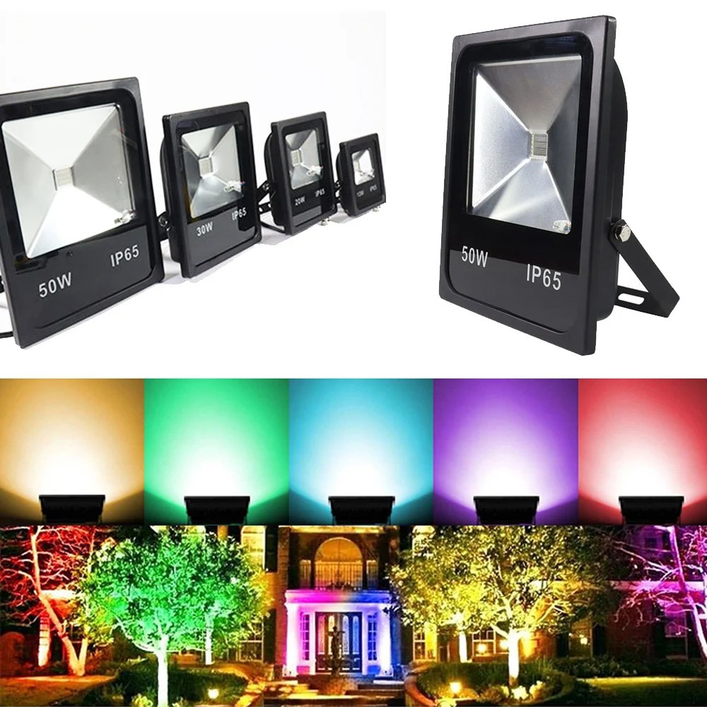 

RGB Led Flood Lights 100W 50W 30W 20W 10W AC 110V/220V IP65 Waterproof Outdoor Spotlight Reflector Lamps Landscape Lighting