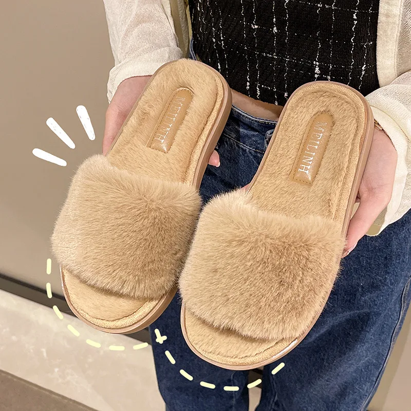 

Шлепанцы женские плюшевые, массажные тапочки на плоской подошве, из флока, роскошные осенние базовые, с мехом, короткие, 2022