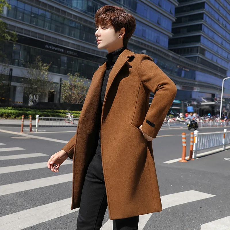 Trench Coats For Men Winter Wool Blends Overcoats Business Casual Trench Long Jackets High Quality Slim Fit Blends Coats Size5XL