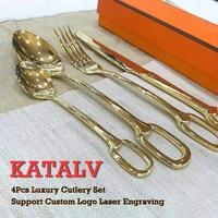 4pcs creativity european style luxury cutlery set knife fork spoon stainless steel tableware elegant dinnerware hangable design