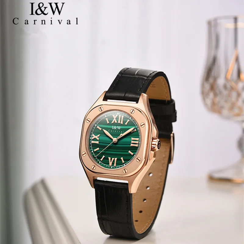 CARNIVAL Brand Fashion Square Watch Ladies Luxury Sapphire Leather Strap Quartz Wristwatch 30m Waterproof for Women Reloj Mujer enlarge