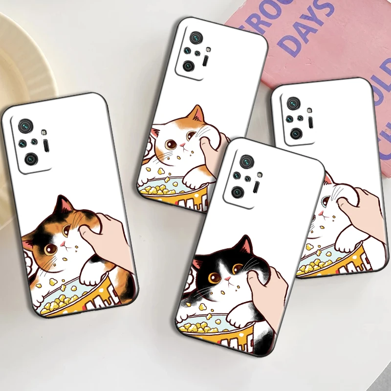 

Cartoon Cute Pinch Face Cat Phone Case For Xiaomi Redmi Note 9 7 7A 9T 9A 9C 9S 9 8 Pro 8T 8 2021 5G Liquid Silicon Funda