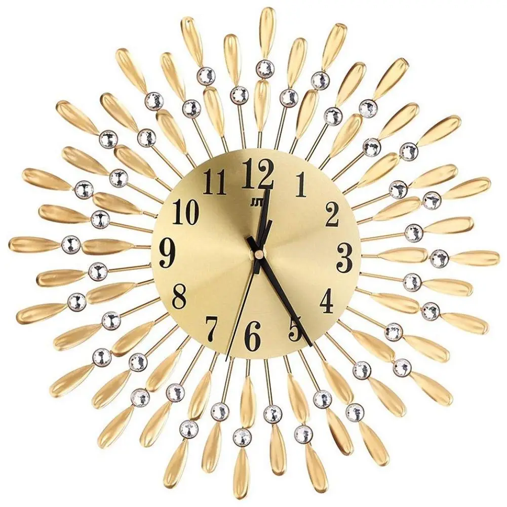 

15 inch 3D Wall Clock Shiny Rhinestone Sun Style (Gold)