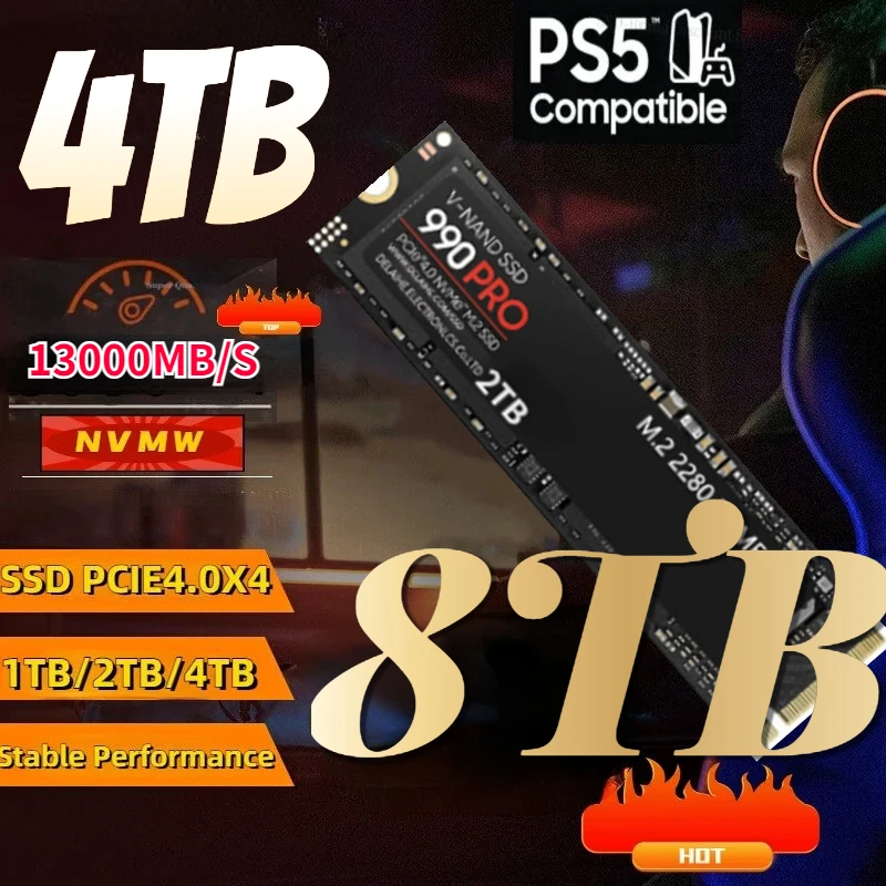 

Original 990pro SSD 8TB M2 2280 Nvme2.0/ NGFF PCIe Gen 4.0X4 For Laptop/ PS5 1080Pro 4TB 2TB Internal Solid State Disk Notebook