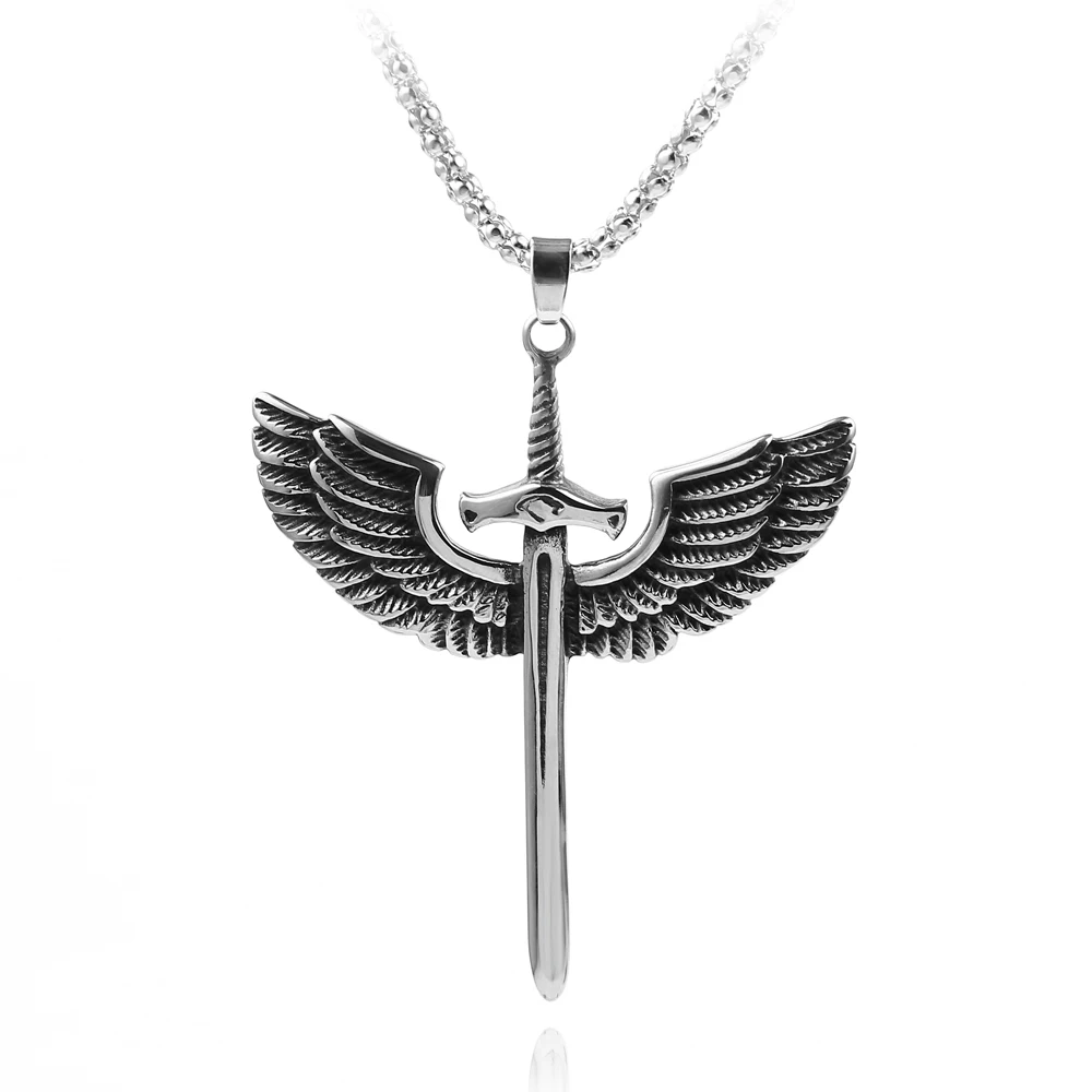

Mens Archangel Michael Angel Wing Sword Necklace Pendant Stainless Steel