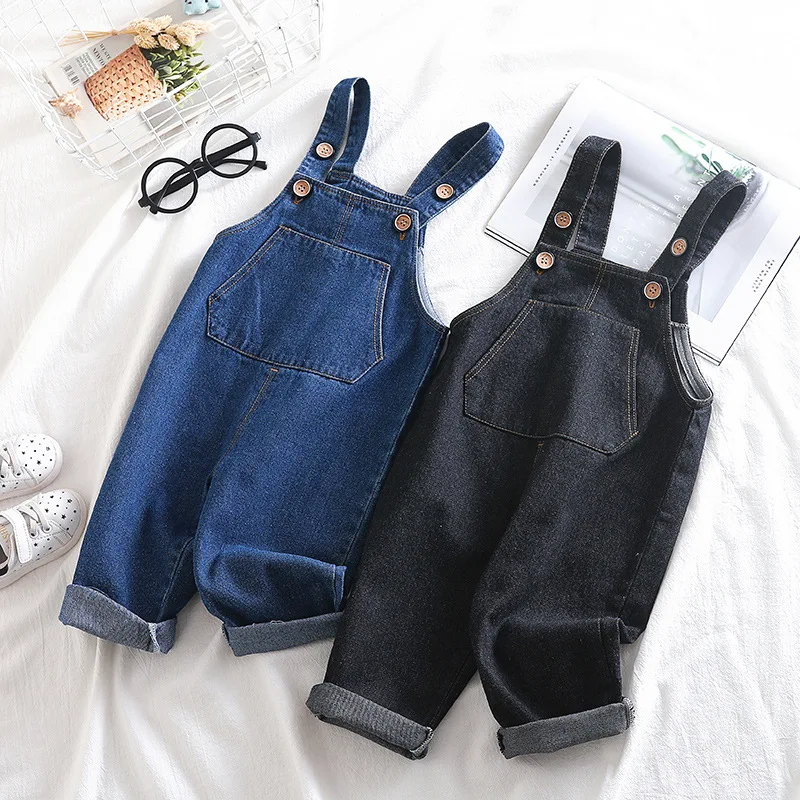 

IENENS Girl Boy Denim Overalls Dungarees 2-6Y Solid Color Children Jeans Long Pants Kids Jumpsuit Clothes Clothing Baby Trousers