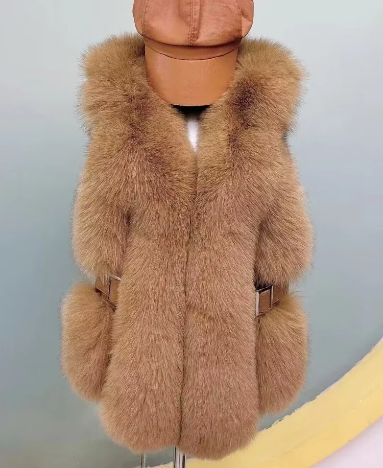 Женский жилет из натурального меха модный и теплый зимой лисьего женская куртка
