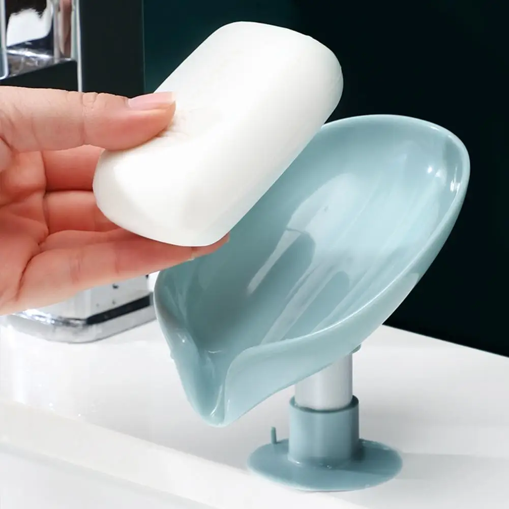 

Cute Leaf Soap Box Drain Rack Toilet Accessories Multi-purpose Suction Cup Vertical Wall Hanging Soap Tray Bathroom Supplies