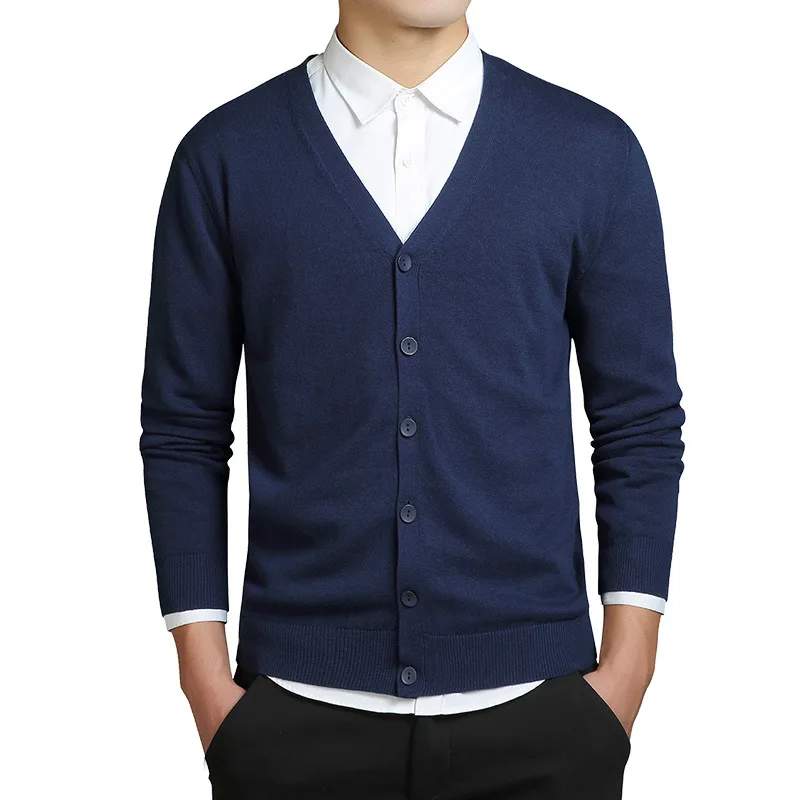 

2022 Men's Fashion Boutique Pure Color Cotton Cardigan V-neck Formal Social Business Knitting A Sweater Male Sweater