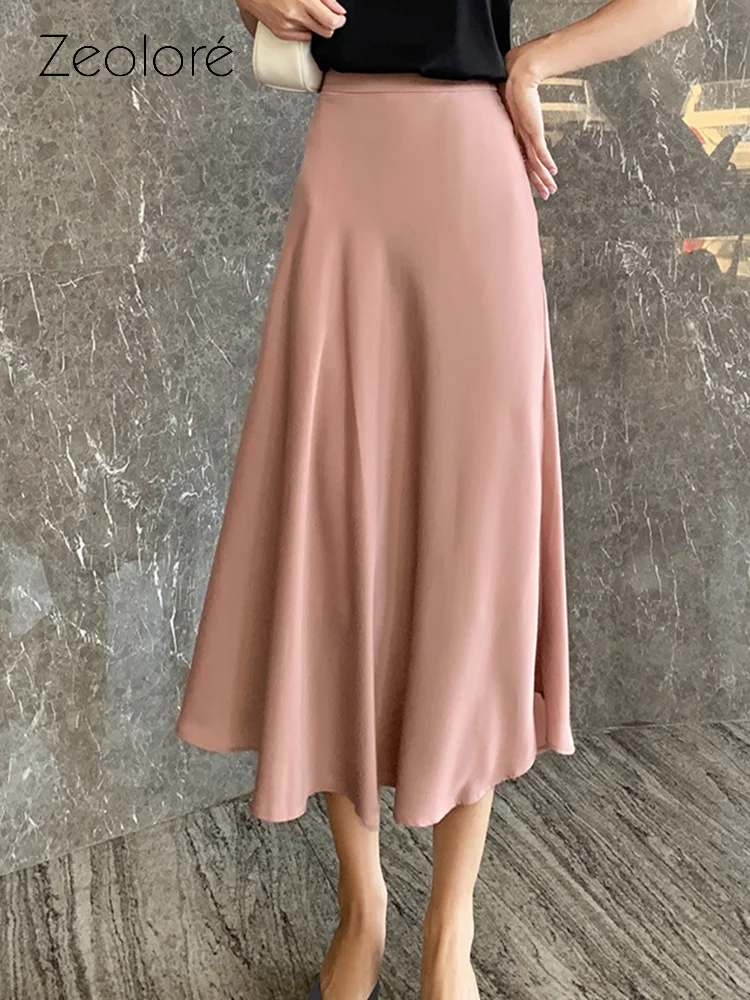 

Zeolore 2022 Spring Summer Solid Color High-waisted A-line Skirts Women Casual Fashion Mid-length Skirt QT1723