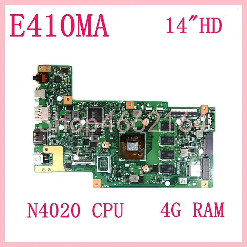

Материнская плата E410MA N4020 4 Гб DDR4 для Asus Vivobook E410MA, тонкий и легкий, премиум, деловой ноутбук, 14-дюймовый HD дисплей Intel Celeron