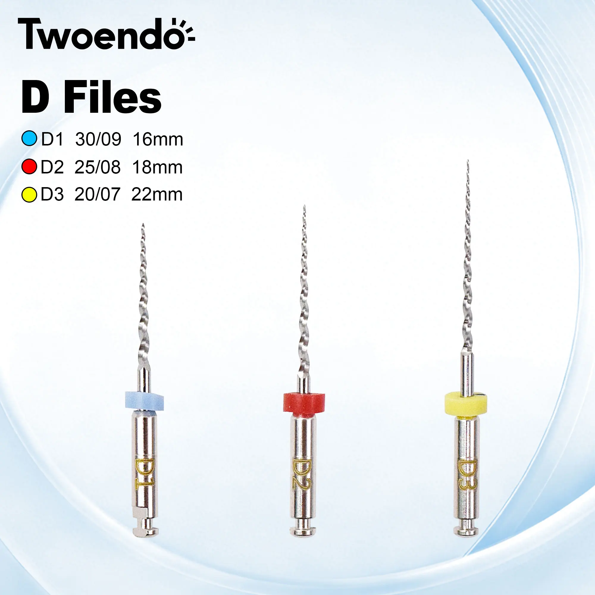 Фото Стоматологические эндодонтические файлы Twoendo D1-D3 Niti для повторной обработки корневых каналов, удаления пломбирующего материала перед коррекцией формы канала. №1