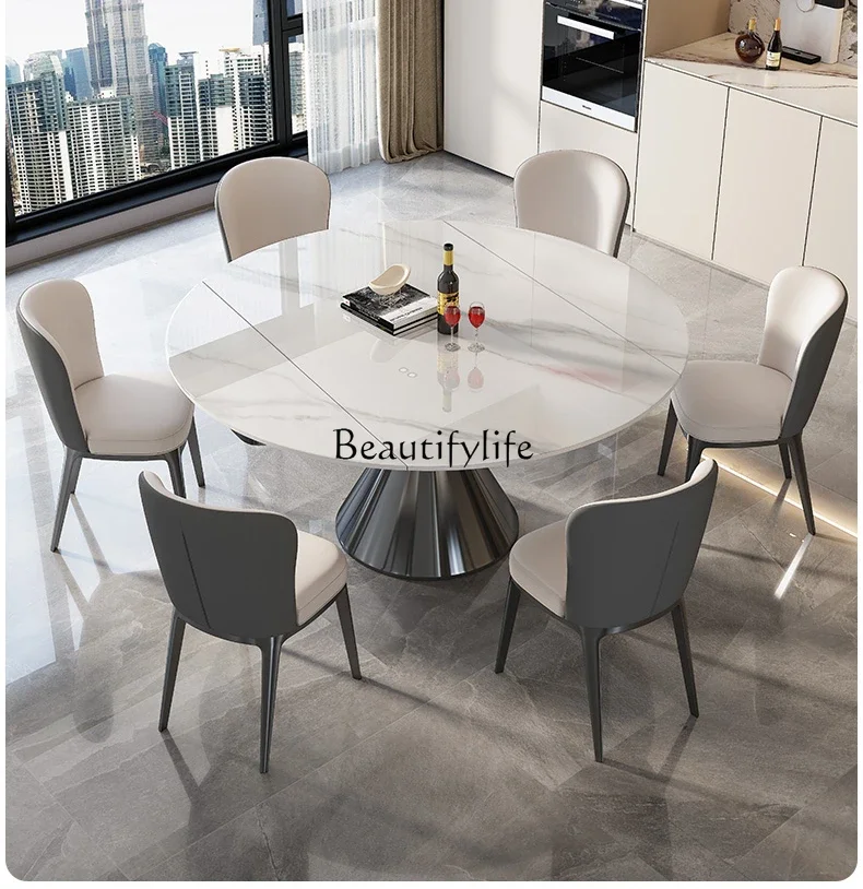 Шиферный выдвижной круглый обеденный стол итальянский минималистичный