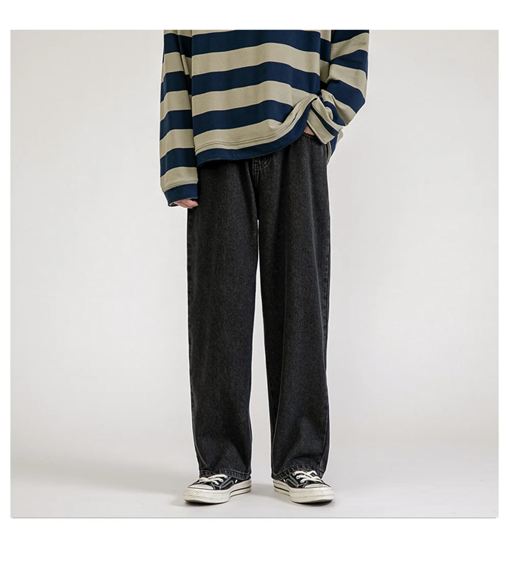 2022 Autumn New Streetwear Baggy Jeans Men Korean Fashion Loose Straight Wide Leg Pants Male Brand Clothing Black Light Blue
