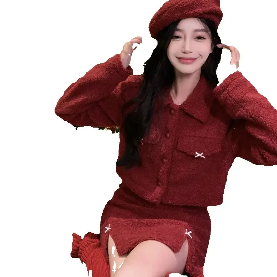 Двухсекционный маленький красный свитер в ароматном стиле высококачественная