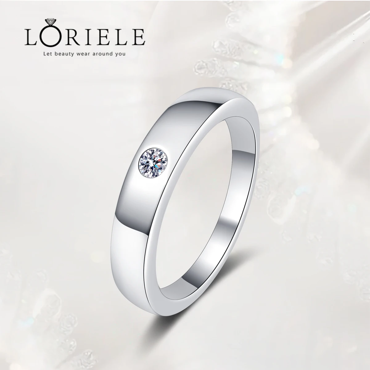 

LORIELE 925 Sterling Silver Men's Ring 0.2ct Moissanite Diamond Ring Couple Wedding Simple Promise Band 18k White Gold Plated