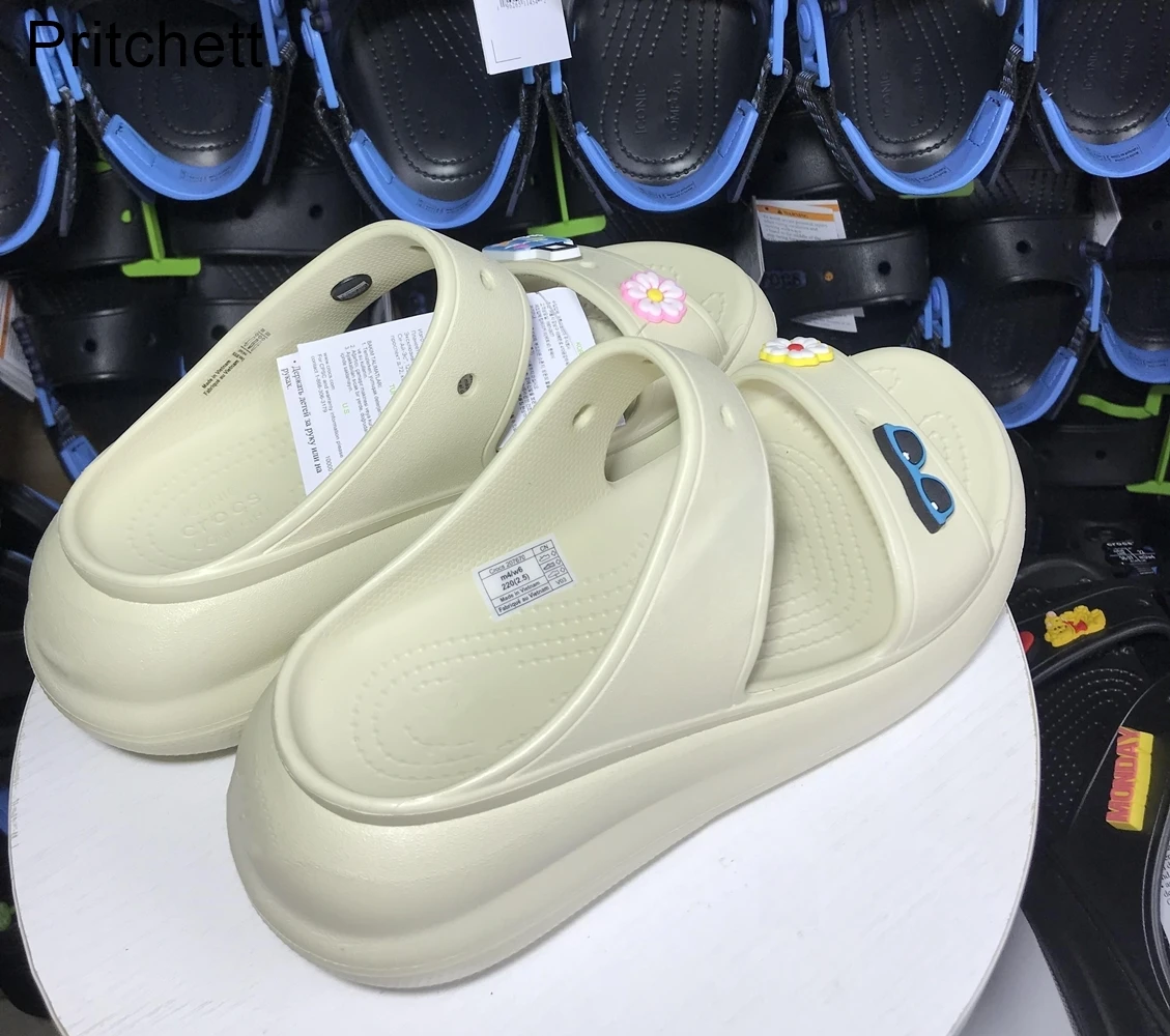 White Puff Waterproof Sandals 2023 Summer New Wedge Outdoor Casual Slippers Ladies Quick-drying Non-slip Beach Shoes