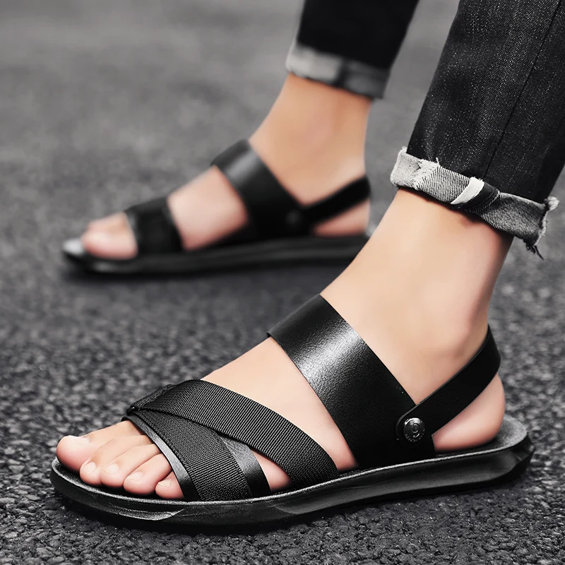 

Men's Platform Sandals 2023 Summer New Outdoor Casual Beach Shoes Fashion Open Toe Flat Slides Shoes for Men Non-slip Slippers