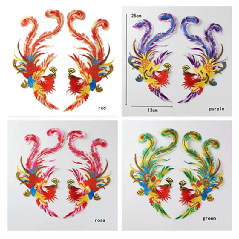 

Embroidered Patches Iron Size 25X13CM Vintage Phoenix Pattern Appliques Quilt For Patchwork DIY Accessories Gown Per Pair