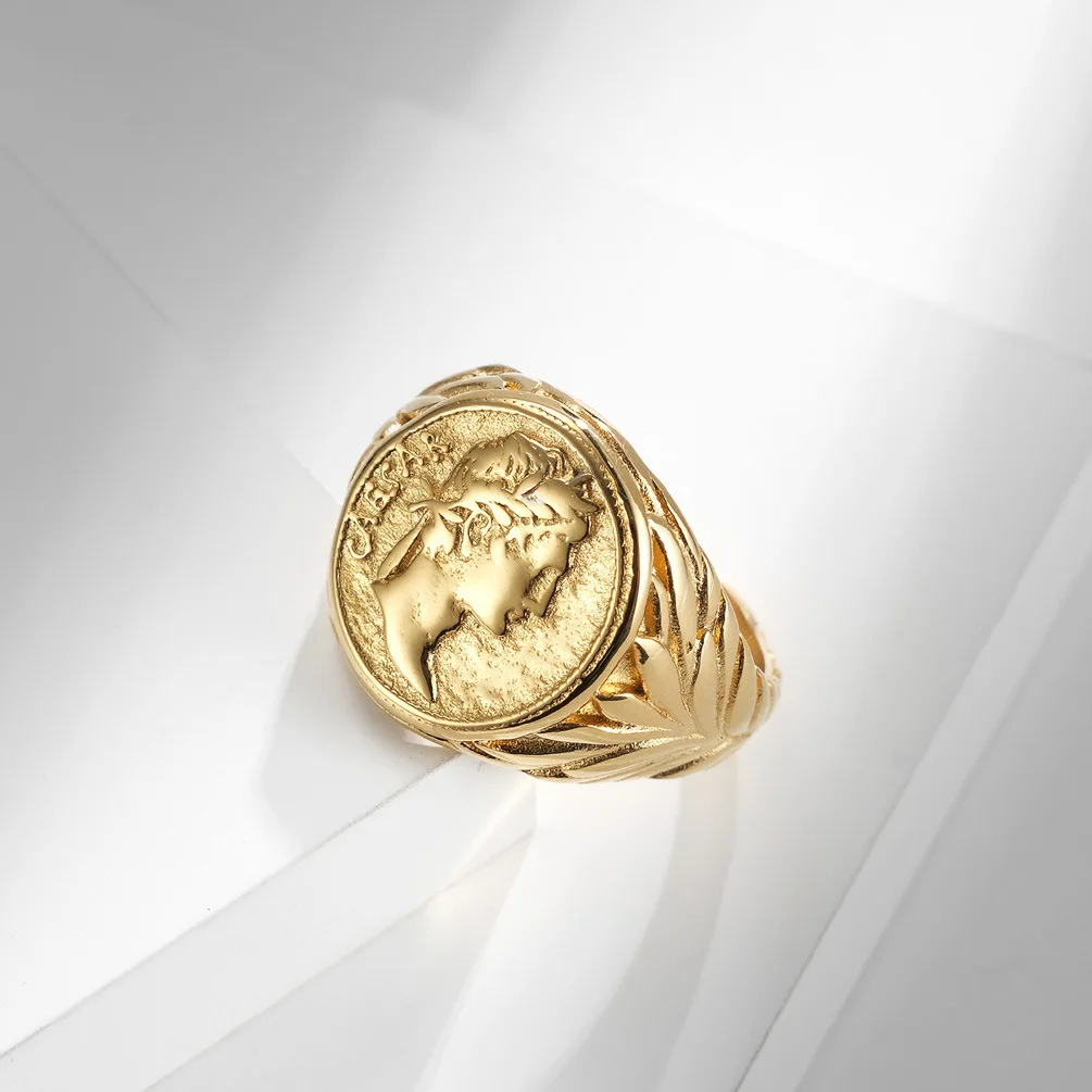 Fashion Roman Empire Julius Caesar Signet Rings for Women Girls Minimalist Gold Color Stainless Steel Men Jewelry Free Shipping