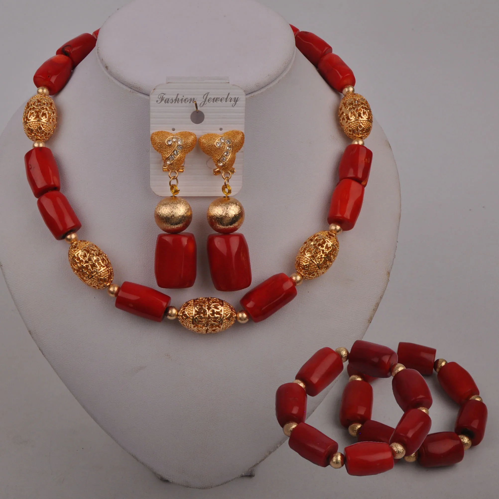 

18inches Red Coral Necklace African Wedding Coral Jewelry Set for Women
