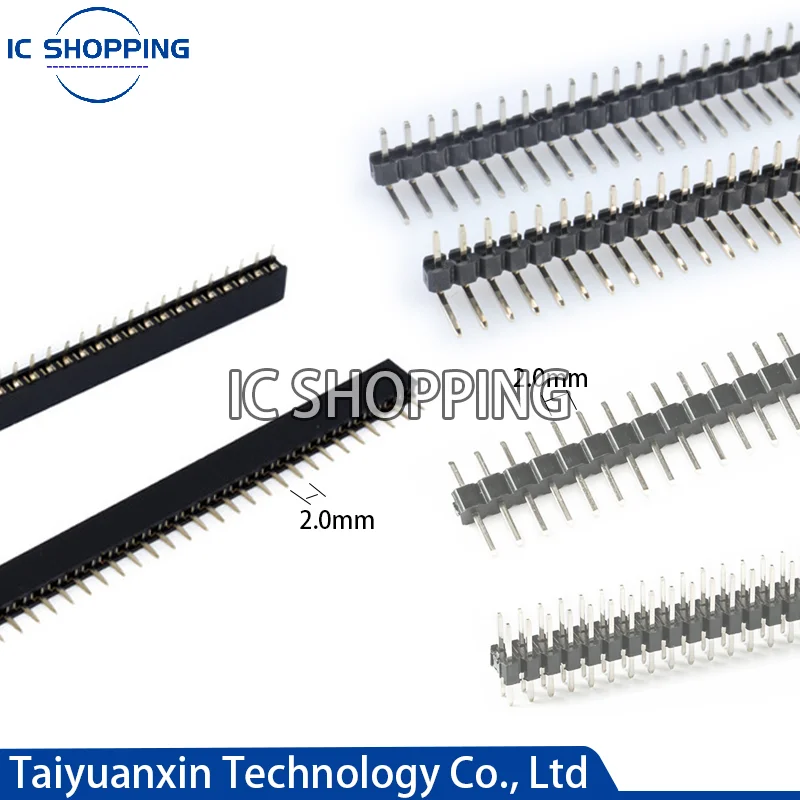 

10pcs Jst Connector Strip 40Pin 1x40 Single Row Male and Female 2.0mm Breakable Pin Header Connector Strip for Arduino Black