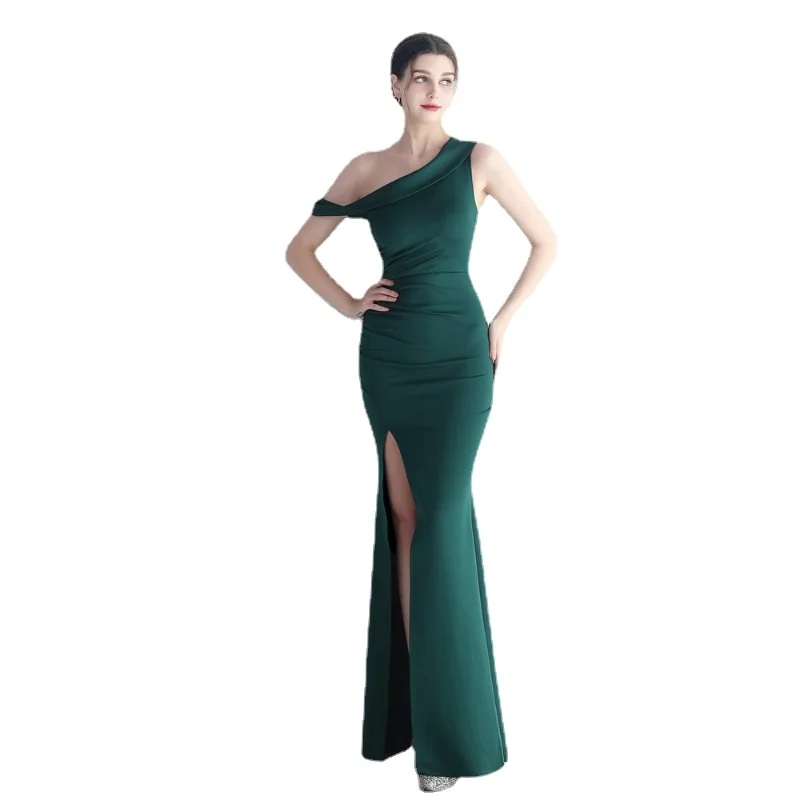 

Women's One Shoulder Slash Neck Sexy Slim Slit Long Evening Dresses