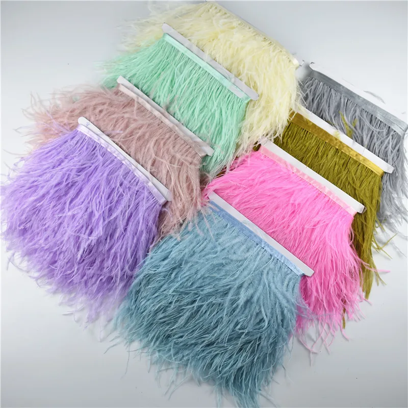 

10meters Real Ostrich Feathers Trim Skirt Fringe Width 8-10cm Ostrich Feather Ribbon Wedding Accessories Plume Decoration Plumas