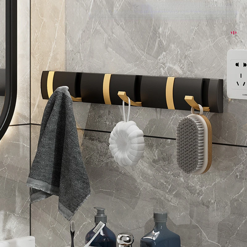 

5 Light Luxury European Style Invisible Folding Towel Rack Wall Hook Hanger for Bathroom Kitchen Bedroom Corridor, Black Gold