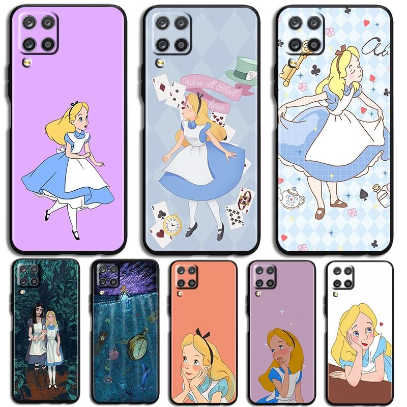 Cute princess alice Phone Case For Samsung Galaxy A73 A72 A71 A70 A53 A52 A51 A50 A42 A41 A40 A33 A32 A31 A30 A30S Black luxury